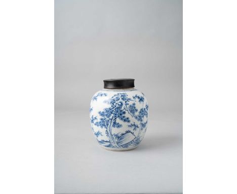 NO RESERVEA CHINESE BLUE AND WHITE 'THREE FRIENDS OF WINTER' OVOID VASE KANGXI 1662-1722  Decorated with pine, bamboo and flo