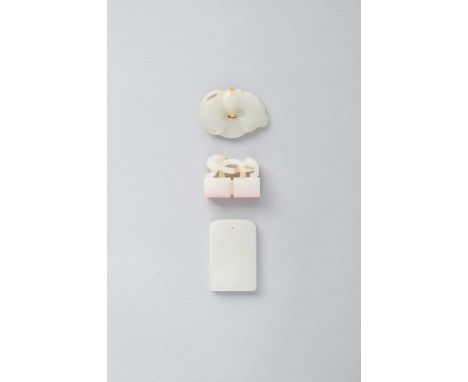 THREE CHINESE WHITE JADE ITEMSQING DYNASTY OR LATERComprising: a rectangular plaque carved in low relief with a poem and a sc