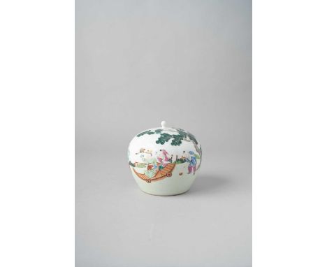 A CHINESE FAMILLE ROSE 'BOYS' JAR AND A LATER COVERQIANLONG 1736-95The globular body decorated with five boys playing in a fe