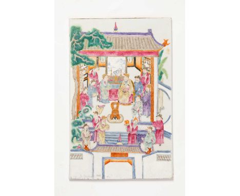 A CHINESE FAMILLE ROSE PLAQUE AND A QIANJIANG-STYLE PLAQUELATE QING DYNASTY AND REPUBLIC PERIODOne painted with a scene depic