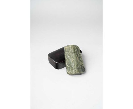 NO RESERVEA CHINESE SPINACH-GREEN JADE INKSTONE QING DYNASTY  Of tapering rectangular form, the reverse carved with rockwork 