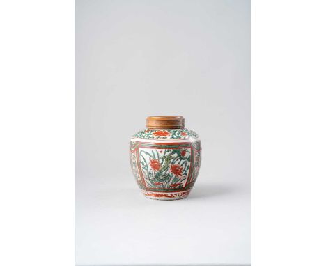 NO RESERVEA CHINESE FAMILLE VERTE 'CHILONG' JAR KANGXI 1662-1722  Decorated with panels of chilong among lotus, peony and coc