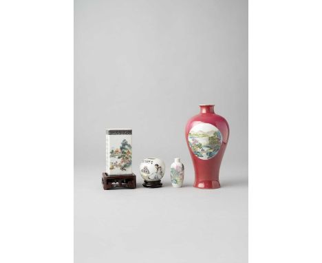 NO RESERVEA SMALL GROUP OF CHINESE PORCELAIN REPUBLIC PERIOD  Comprising: a small baluster vase decorated with two landscape 
