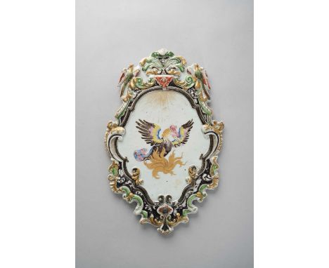 A RARE CHINESE FAMILLE ROSE 'PHOENIX' WALL SCONCE QIANLONG C.1740   After a design by Cornelis Pronk, the centre painted with