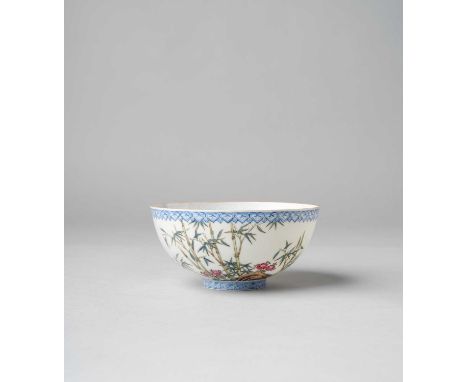 A CHINESE FAMILLE ROSE EGGSHELL PORCELAIN BOWLREPUBLIC PERIODThe rounded sides rising from a short straight foot, decorated w