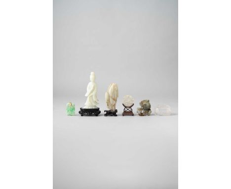 NO RESERVESIX CHINESE JADE AND HARDSTONE ITEMS QING DYNASTY AND LATER  Comprising: a white and russet jade carving of a magno