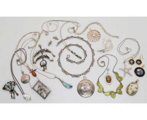 A silver and enamel Norwegian necklace, a silver John Hart floral chain and other items of silver and costume jewellery Condi