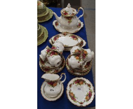 A Royal Albert Old Country Roses teaset comprising teapot, six cups, saucers, plates, milk jug, sugar bowl and five assorted 