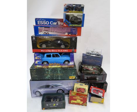 A 1992 Jaguar XJ220 1:12 die cast scale model by Maisto, Bentley Continental GT remote control car, Mercedes-Benz SLS AMG rem