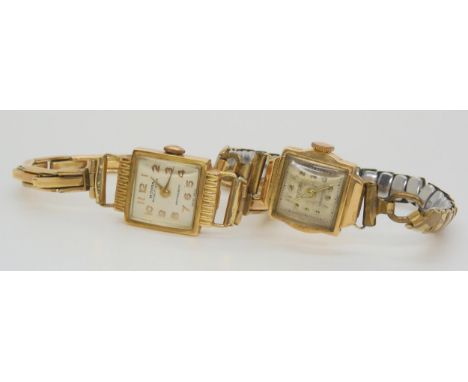 An 18ct gold cased Futura ladies vintage watch together with a Mithra example both with gold plated straps, weight together w