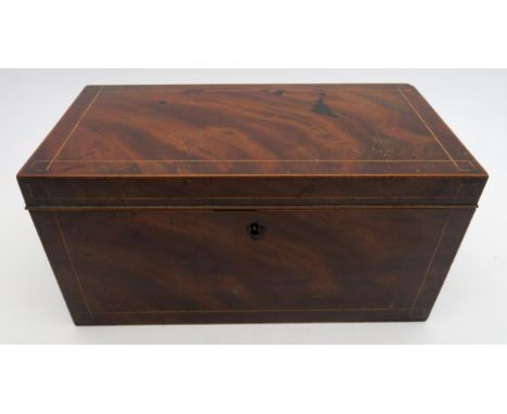 A boxwood strung mahogany tea caddy Condition Report:Available upon request