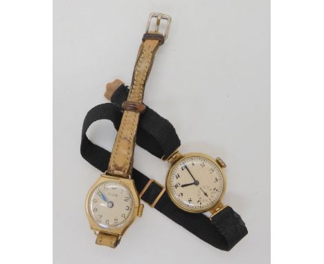 A 9ct Marc Favre ladies vintage watch, together with a further 9ct cased ladies watch, weight together including straps and m
