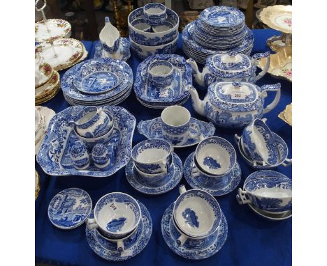 An extensive Spode Italian pattern dinner service comprising cups and saucers, dinner plates, medium plates, side plates, bow