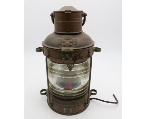 A copper and brass "Anchor" ship's lantern, approx. 34cm high Condition Report:Available upon request
