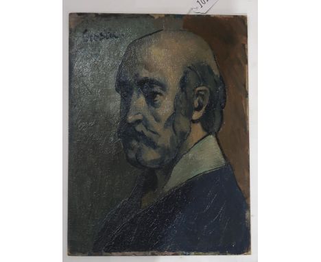 WILLIAM CROSBIE RSA RGI (1915-1999) SELF PORTRAIT (unframed) Oil on board, signed lower left, 40 x 30cm&nbsp; Title inscribed