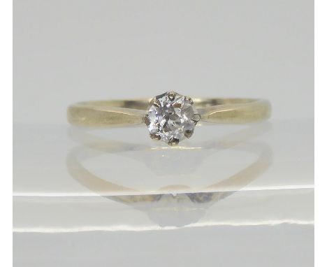 A platinum diamond solitaire set with a 0.15ct old cut diamond, size K, weight 1.4gms Condition Report:Available upon request