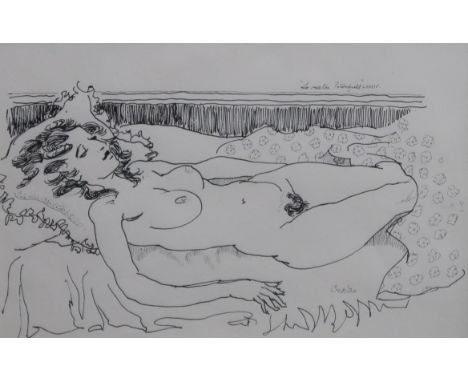 WILLIAM CROSBIE RSA RGI (1915-1999) LE MATIN PETERSFIELD&nbsp; Ink drawing, signed lower right, inscribed, 19 x 29cm Conditio