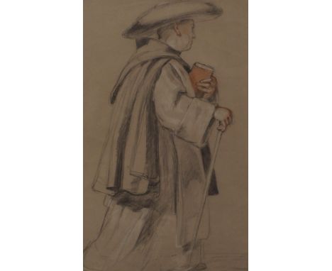 BRITISH SCHOOL&nbsp;Portrait of a religious man, charcoal and chalk, 58 x 37cm Condition Report:Available upon request