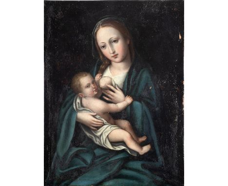 Italian school,17th century.Virgin of the Milk. Oil on copper. The Virgin of the Milk is an invocation and an iconography of 