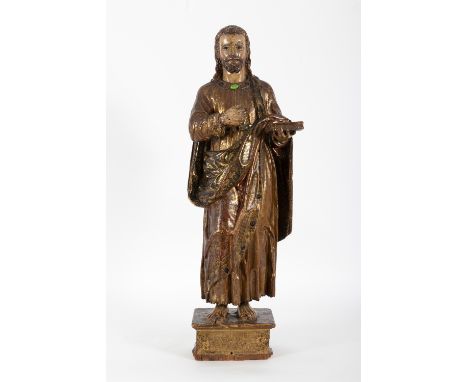 Andalusian school, 16th century. Saint John Baptist. Polychrome and gilded wood carving with stone applications. It represent