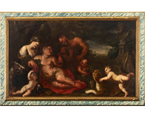 Attributed to Peter Casteels I (act. Antwerp, 1629-1683). Bacchanal. Oil on canvas. The narrative is based on Italian sources