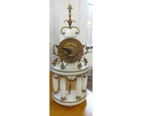A 19th Century French alabaster and gilt mantel clock, overall height 59cm.