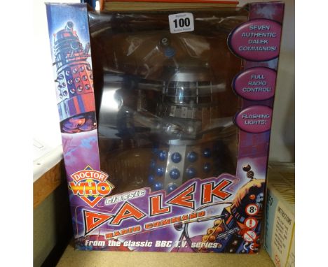 Various collectables including Dr Who Dalek radio controlled, Marx Toy whistling locomotive (boxed), a chess set with carved 