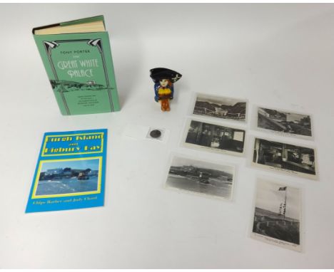 An interesting collection of Burgh Island items including Tom Crocker Burgh Island figurine height 10cm, The Great White Pala