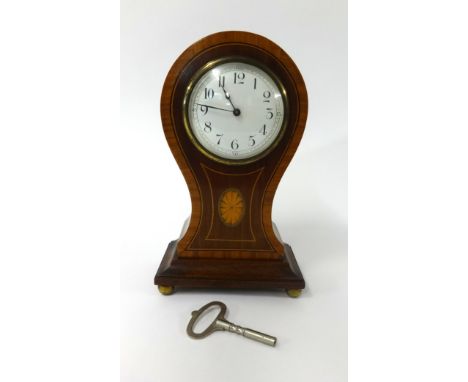 An Edwardian and mahogany inlaid balloon clock, with French movement, height 26cm.