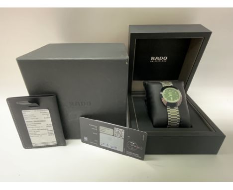 A Boxed Rado DiaStar stainless steel wristwatch. Ref. 01.114.0305.3.031. (A) Seen in working order.