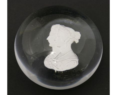 A sulphide Paperweight, 19th century, containing a portrait of Queen Victoria & Prince Albert, in profile, facing left, 6.5cm