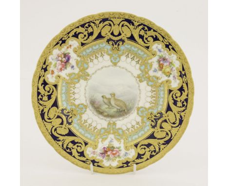 A Royal Crown Derby Plate,dated 1909, from The Judge E H Gary service, finely painted and gilded, the centre with a pair of p