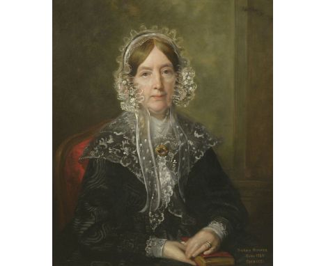 Andrew Morton (1802-1845)PORTRAIT OF SARAH HOOPER (1768-1851), SEATED HALF LENGTH, IN A BLACK DRESS AND WHITE LACE SHAWLSigne