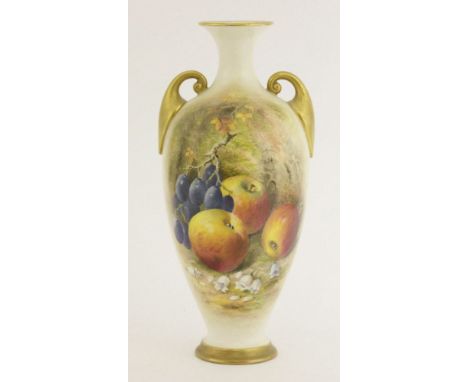 A Royal Worcester Vase,dated 1921, painted with fruit, signed 'Ricketts', numbered 287 with date code,20cm high