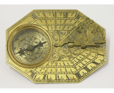 A Butterfield compass,early 19th century, with a bird gnomon and inscribed with English and Irish cities to the reverse,6.5cm