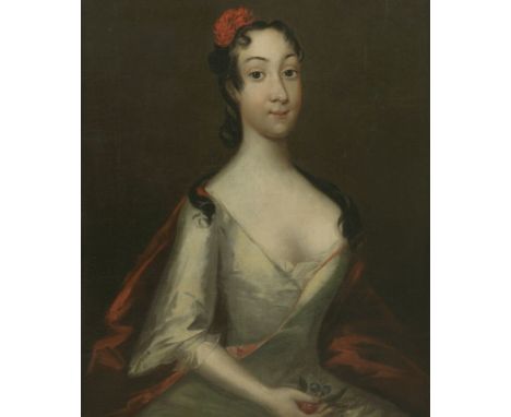Scottish School (c.1730)PORTRAIT OF A LADY, SAID TO BE LADY ANN LIVINGSTON, COUNTESS OF KILMARNOCK, HALF LENGTH, IN A SILVER 