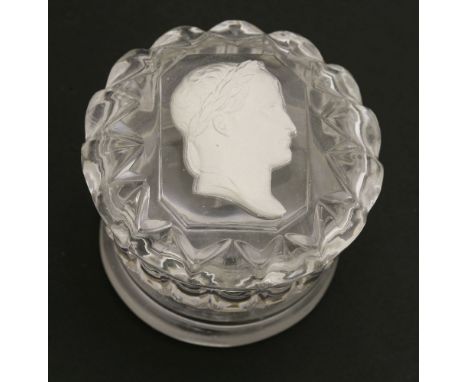 A sulphide Patch Box,19th century, the cover containing a portrait of Napoleon in profile, facing right5.5cm high