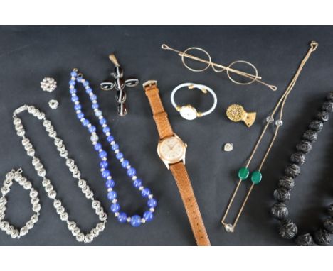 A gentleman's Ramona automatic wristwatch together with a hardstone set crucifix pendant, a Timex watch, beaded necklaces etc