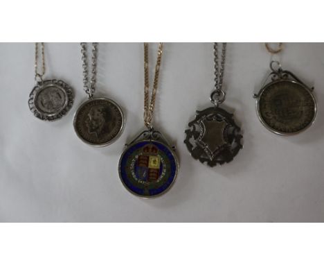 A 9ct gold necklace, approximately 6.5 grams together with Victorian coins and silver chains etc 