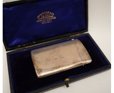 A George V silver card carrying case of rectangular form, Birmingham, 1912, William Hair Haseler; W H Haseler Ltd 8cm high ap