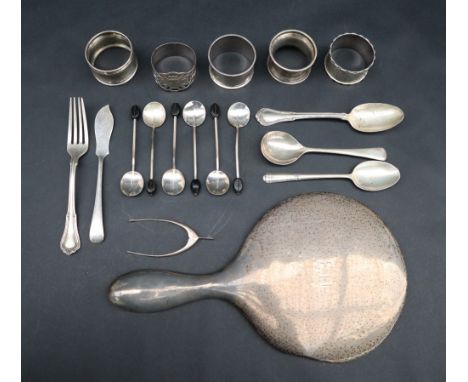 A George V silver spoon and fork set, Birmingham, 1927, I S Greenberg & Co (Israel Sigmund Greenberg) together with a silver 