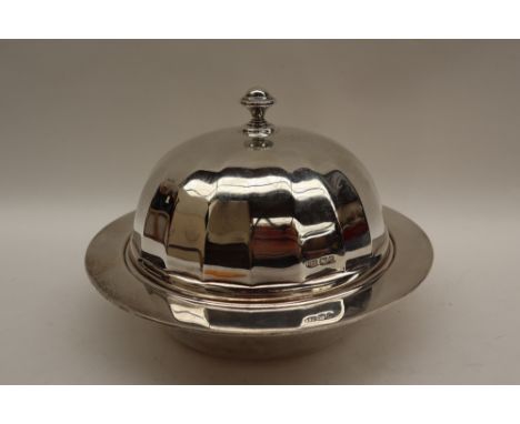 A George V silver muffin dish, liner and cover with a domed panelled cover and turned finial, Sheffield, 1931, Roberts & Belk