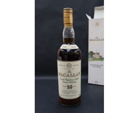 A bottle of The Macallan Single Highland Malt Scotch Whisky 10 Years Old, in original box 