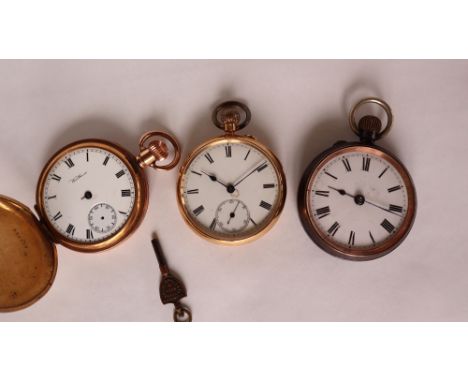 An 18ct yellow gold open faced pocket watch, with an enamel dial, Roman numerals and a seconds subsidiary dial,  approximatel