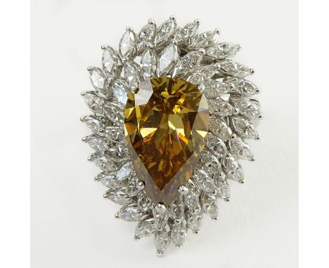 GIA Certified 4.98 Carat Pear Brilliant Cut Fancy Deep Brown Yellow Diamond, Approx. 3.50 Carat Marquise Cut Diamond and Plat