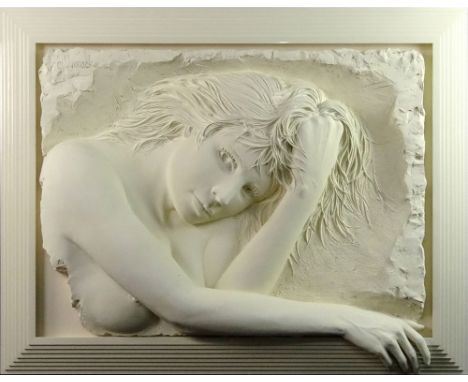 Bill Mack, American (b 1949) Bonded Sand Sculpture, Daydream. Signed. Moisture spots otherwise good condiition. Measures (wit