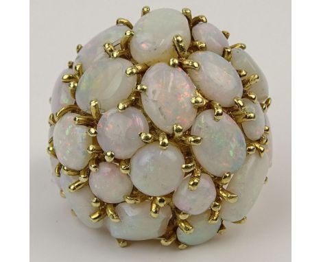 Lady's Vintage Cellino White Opal and 18 Karat Yellow Gold Cluster Ring. Signed. Very good condition. Ring size 4-1/2 . Appro