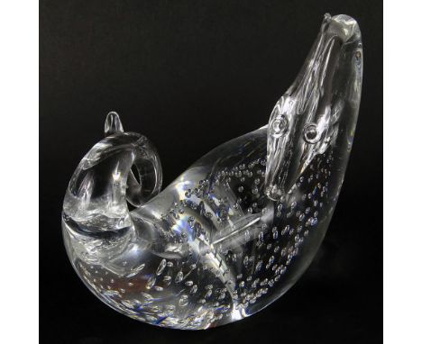 Steuben Glass Loch Ness Monster Figurine. Signed on bottom. Good condition. Measures 5-1/2" H x 6-3/4" L. Shipping $55.00