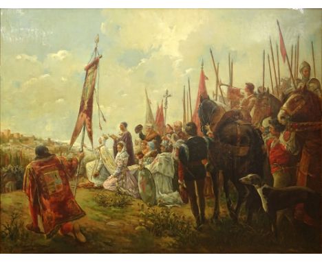 Antonio Casanova y Estorach, SPANISH (1847-1896) Oil on Canvas "Isabella I of Castille, Conqueror of Granada". Signed Lower L