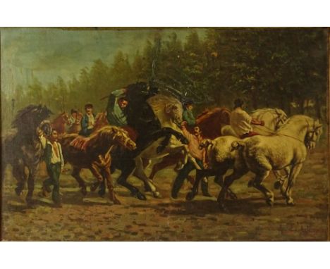 Large Possibly South American 19/20th Century Oil on Canvas. "Horse Riders" Signed lower Right A. D'Artagras? Repair Upper Ce